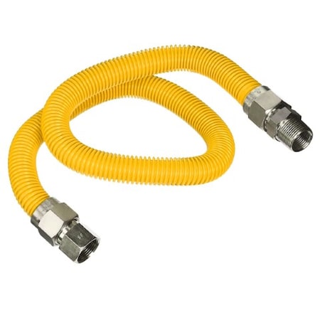 Flextron Gas Line Hose 1/2'' O.D.x72'' Len 1/2" FIPx3/8" MIP Fittings Yellow Coated Stainless Steel Flexible FTGC-YC38-72F